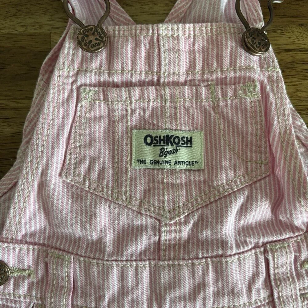 OshKosh B'gosh Baby Shortalls Pinstripe Pink White Size 6‎ Months Summer Classic
